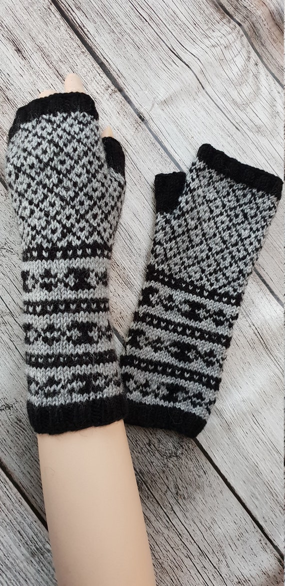 Fingerless Mittens Fair Isle Cable Knit Fingerless Gloves Winter Fashion Accessories Wool jacquard mittens Hand knit Gloves