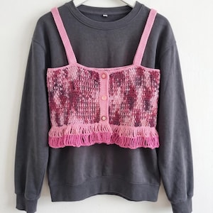 Crochet Pink Crop Top, Handmade Layering Camisole, Knit Bustier Top, Coquette Crochet Top XS S M