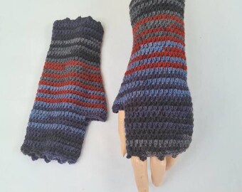 Fingerless gloves in bohemian style , Wool knit fingerless glove , Multicolored fingerless arm warmer , Elegant woman gloves