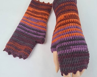 Fingerless gloves in bohemian style , Wool knit fingerless glove , Multicolored fingerless arm warmer , Elegant woman gloves