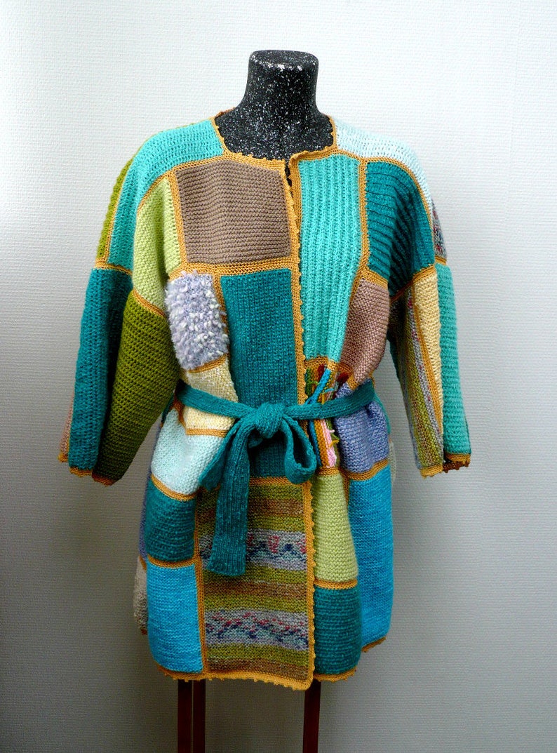 Christmas in July Plus size clothing Plus Size Cardigan Ready to ship Oversize Sweater Women/'s Clothes Hand knit patchwork