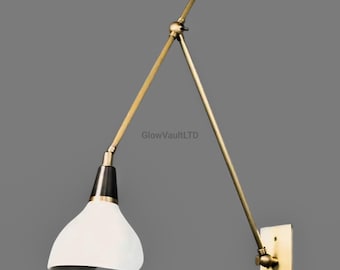Mid Century Modern Wall Lamp – Adjustable Brass Swing Arm Sconce – Italian Wall Light – Vintage Style Reading Light Fixture Sputnik Stilnovo
