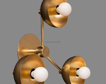 1950's Mid Century Modern Brass Wall Sconce | 3-Light Wall Light Fixture | Vintage Industrial Style Vanity Lamp Handmade Retro Wall Lighting