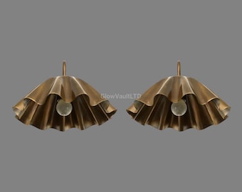 Mid Century Modern Ruffle Wall Sconce – Vintage Scalloped Wall Light Fixture Handmade Curved Shade Lamp – Mid Century Modern Lighting Modern