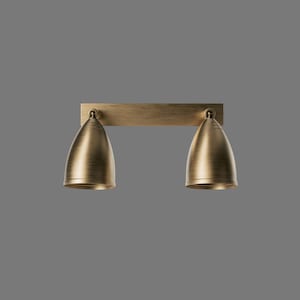 Mid Century Modern 2 Light Brass Vanity Light | Cone Bathroom Wall Sconce Fixture | Adjustable Vintage Bathroom Lighting Sputnik Stilnovo