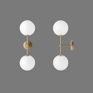 Modern Double Globe Wall Sconce Light Fixture Mid Century Brass Wall Lamp with Glass Globes Gold Vanity Lighting for Bathroom Bedroom Decor