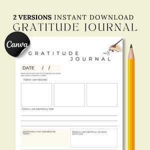 Gratitude Journal, Printable Canva Template, Daily Self Care Planner, Mindfulness Journal for Women, Instant Download PDF,