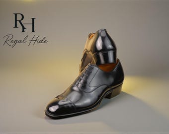 Zapatos Oxford de piel negra hechos a mano / Calzado formal de vestir para hombre