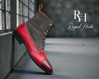 Handmade Luxury Leather And Suede High Ankle Boots | Vintage Style Men's Footwear