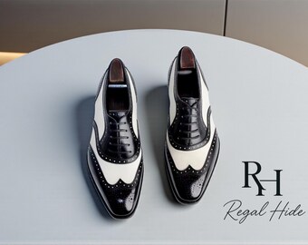 Handmade Two-Tone Leather Oxford Shoes | Wingtip Dress Shoes