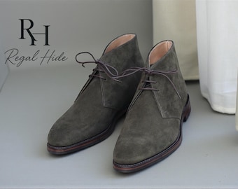 Handmade Genuine Suede Leather Chukka Boots| Vintage Style Men's Dress Shoes