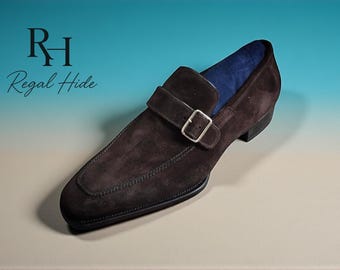 Handmade Suede Leather Single Monk Strap Dress Shoes | Formal And Casual Men's Footwear
