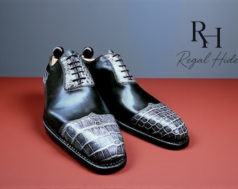 Zapatos Oxford de piel hechos a mano / Zapatos de vestir negros texturizados