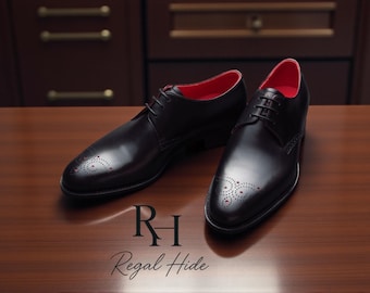 Handmade Black Leather Oxford Brogue Shoes | Classic Formal Footwear