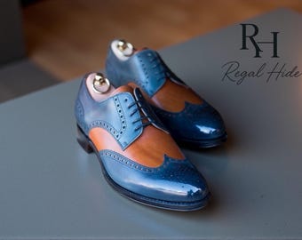 Handgefertigte zweifarbige Leder Oxford Brogue Schuhe | Formelle Schuhe von Blue & Brown