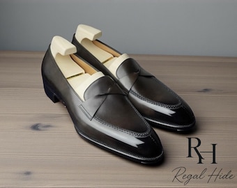 Handgefertigte Luxusleder Penny Loafers Abendschuhe | Formelle und lässige Schuhe