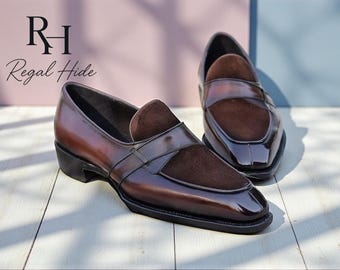 Handgefertigte Wildleder und Leder Penny Loafers Kleid Schuhe | Formelle und lässige Schuhe