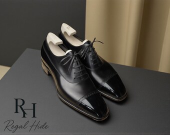Handmade Black Leather Oxford Shoes | Classic Formal Footwear