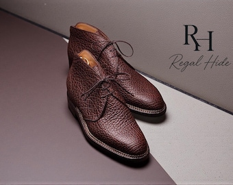 Handmade Genuine Textured Leather Chukka Boots| Vintage Style Men's Dress Shoes