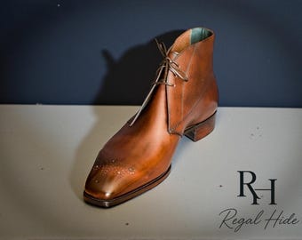 Handmade Genuine Leather Chukka Boots| Vintage Style Men's Dress Shoes