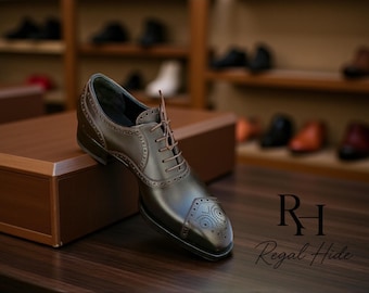 Zapatos Oxford Brogue de cuero marrón hechos a mano / Calzado formal para hombre