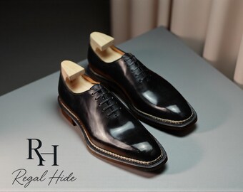 Zapatos Oxford de piel negra hechos a mano / Calzado formal de vestir para hombre