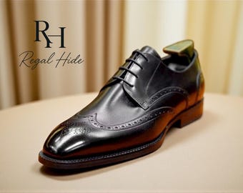 Handmade Black Leather Oxford Brogue Shoes | Men's Dress Footwear