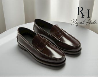 Handgefertigte Leder Penny Loafers Abendschuhe | Formelle und lässige Schuhe