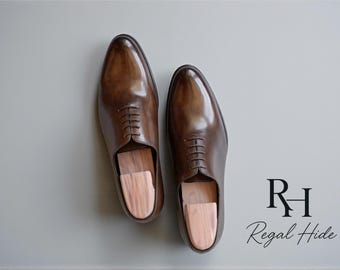 Zapatos Oxford marrones con pátina hechos a mano / Calzado formal de vestir para hombre