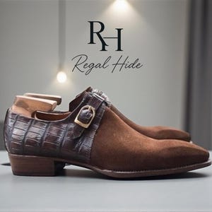 Handgefertigte Single Monk Strap Strukturierte Leder und Wildleder Schuhe | Lässige und formelle Schuhe