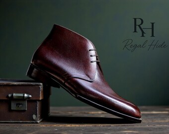 Handmade Genuine Textured Leather Chukka Boots| Vintage Style Men's Dress Shoes