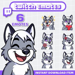 Adorable Wolf Furry Emotes/Stickers Set for Twitch & Discord - Pack of 6
