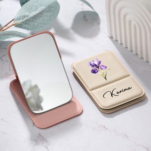 Personalized Compact Mirror, Bridesmaid Gifts, Bridesmaid Proposal, Custom Birth Flower Pocket Mirror, Travel Makeup Mirror, Gift for Her