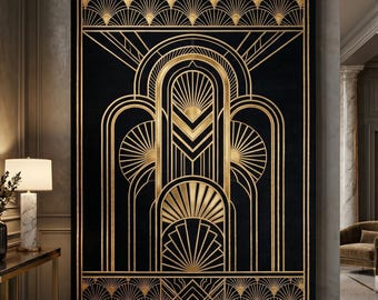 Art Deco Rug, Black Gold Area Rug, Luxury Geometric Carpet, Gatsby Style Wool Rug, Modern Statement Living Room Decor