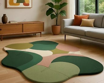 Hand-Tufted Wool Rug:  Organic Shape Tufted Geometric Design, Custom Size Available