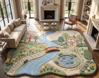 Kids Play Rug, Nursery Area Rug, Interactive Playroom Carpet, Cottagecore Kids Rug, Educational Play Mat, Handmade Tufted Rug