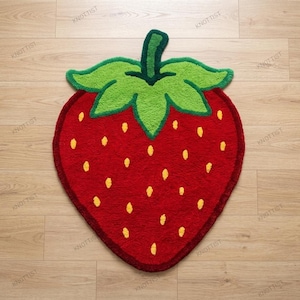 Hand Tufted Strawberry Rug, Fruit Shape Nursery Decor, Cozy Kids Playroom Mat