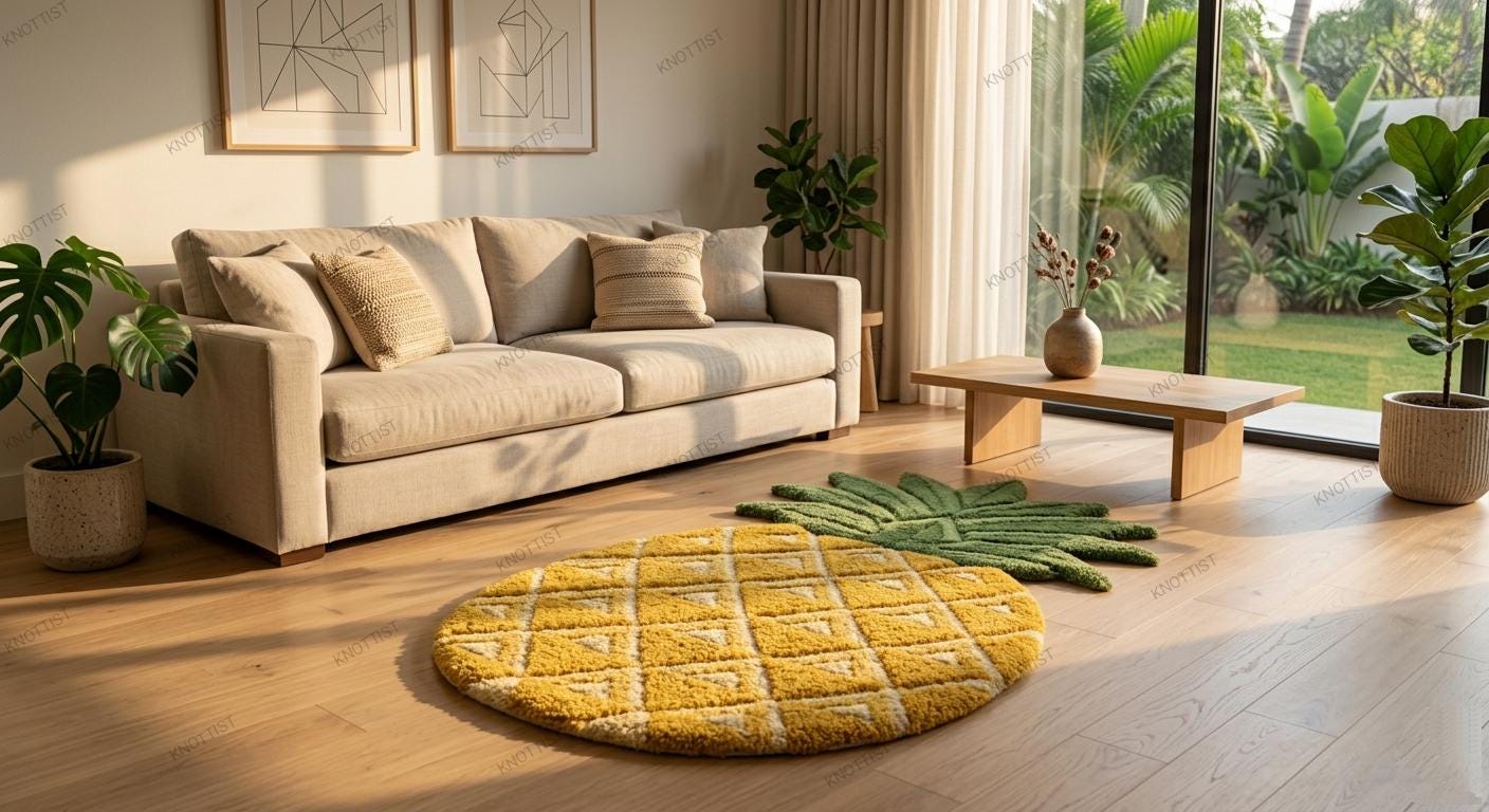 Pineaaple Insoired Rug Pineapple Shaped Rug, Tropical Tufted Carpet, Fruit Area Rug Decor - Etsy