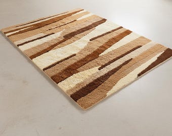 Tappeto in lana trapuntato a mano / Tappeto geometrico moderno, beige e marrone