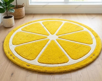 Lemon Slice Rug, Round Fruit Tufted Wool Carpet Decor