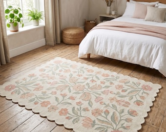 Floral Scalloped Rug, Hand Tufted Wool Nursery Area Rug
