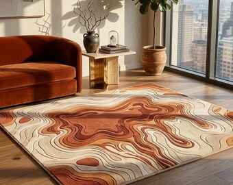 Abstract Melting Rug, Retro Wave Area Rug, Organic Modern Carpet, Contemporary Tufted Wool Rug, Statement Living Room Decor