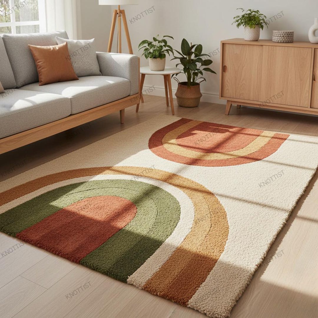 Retro Arch Tufted Rug, Mid Century Modern Area Rug - Etsy