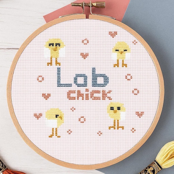 Opening Sale Pastel Lab chick Cross Stitch Pattern, Cute, Lab chicks, yellow, PDF Downloadable, modern crosstitch, kawaii, science, beginner