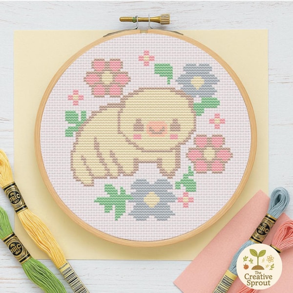 Opening sale- Pastel Waterbear Cross Stitch Pattern, Cute, Tardigrade, PDF Downloadable, modern crosstitch, kawaii, science, beginner