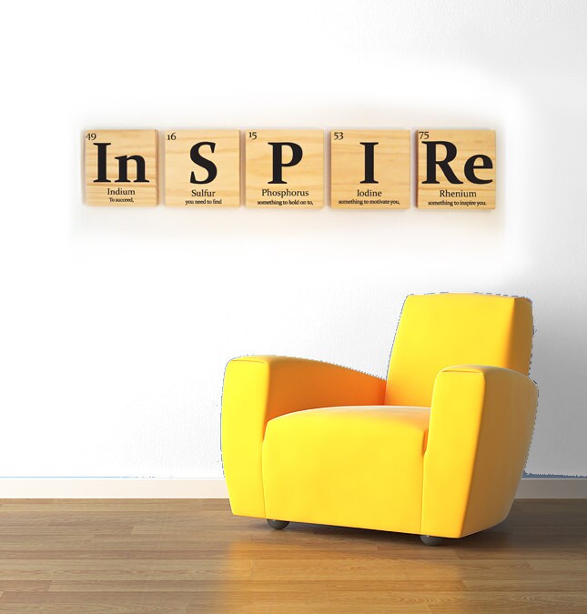 Inspire Wooden Tile Wall Art With Quote Periodic Table Of