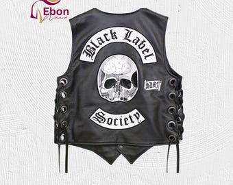Veste Ultimate Zakk Wylde BLS - Veste en cuir de motard Black Label Society avec écussons club pour homme | Style rock haut de gamme