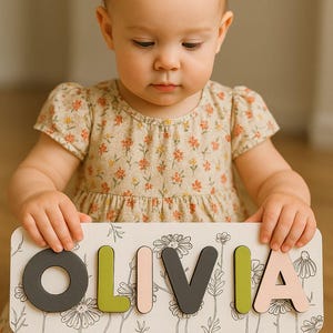 Personalisiertes Namenspuzzle, Namenspuzzle Kleinkind, Spielzeug für Kleinkind, natürliches Holzpuzzle, Geschenk für ersten Geburtstag, personalisiertes Geschenk für Baby