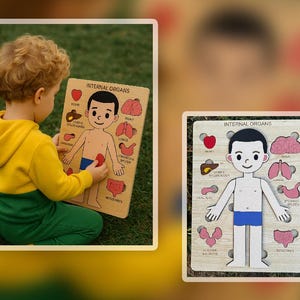 Human Body Puzzle, Wooden Human Puzzle, Human Anatomy Puzzle, Montessori Toys, Toddler Toys, Preschool Educational Toys, First Birthday Gift
