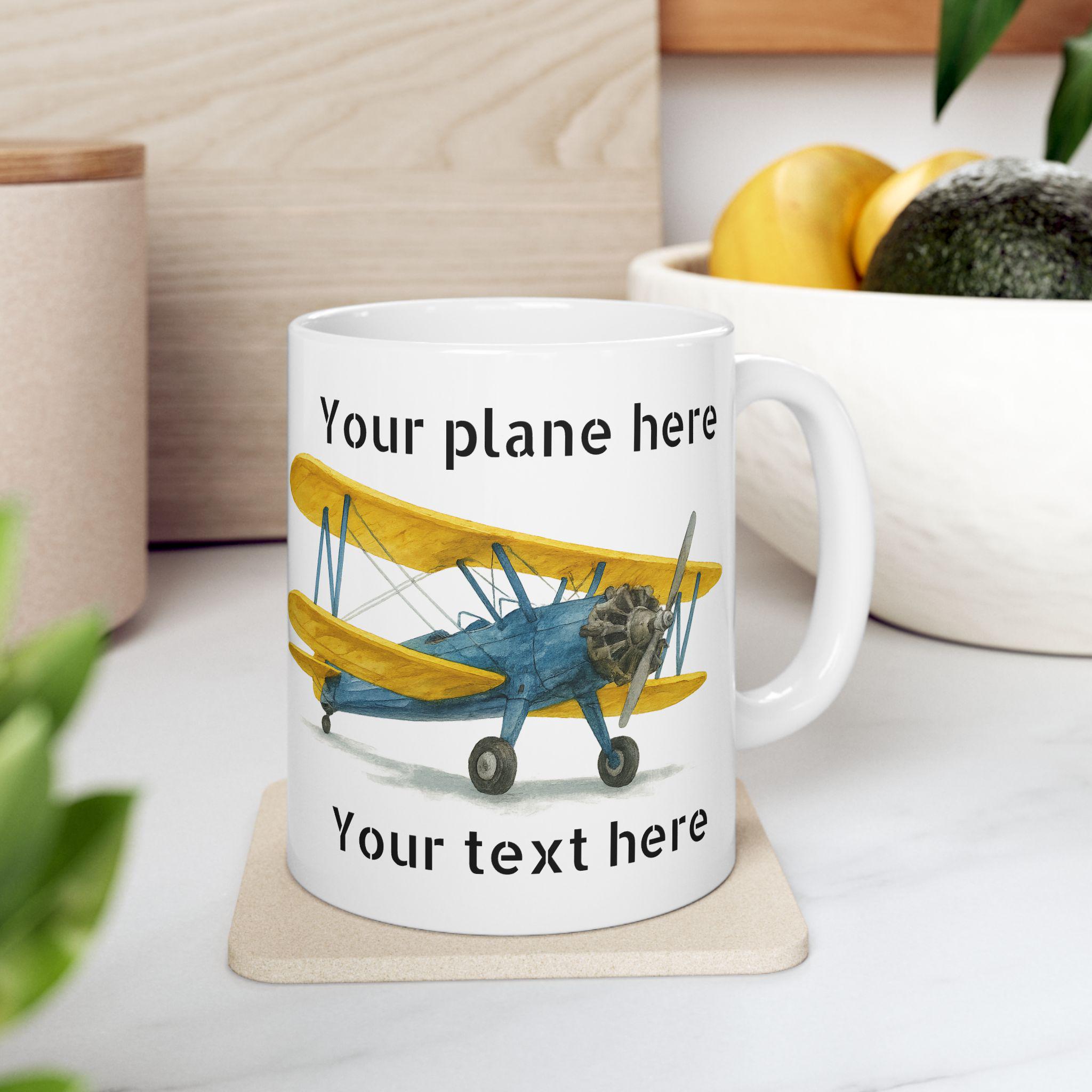 Custom Airplane Mug  Personalized Aviation Coffee Cup with Your Plane & Text  Pilot Gift Idea Ceramic Mug, (11oz, 15oz)